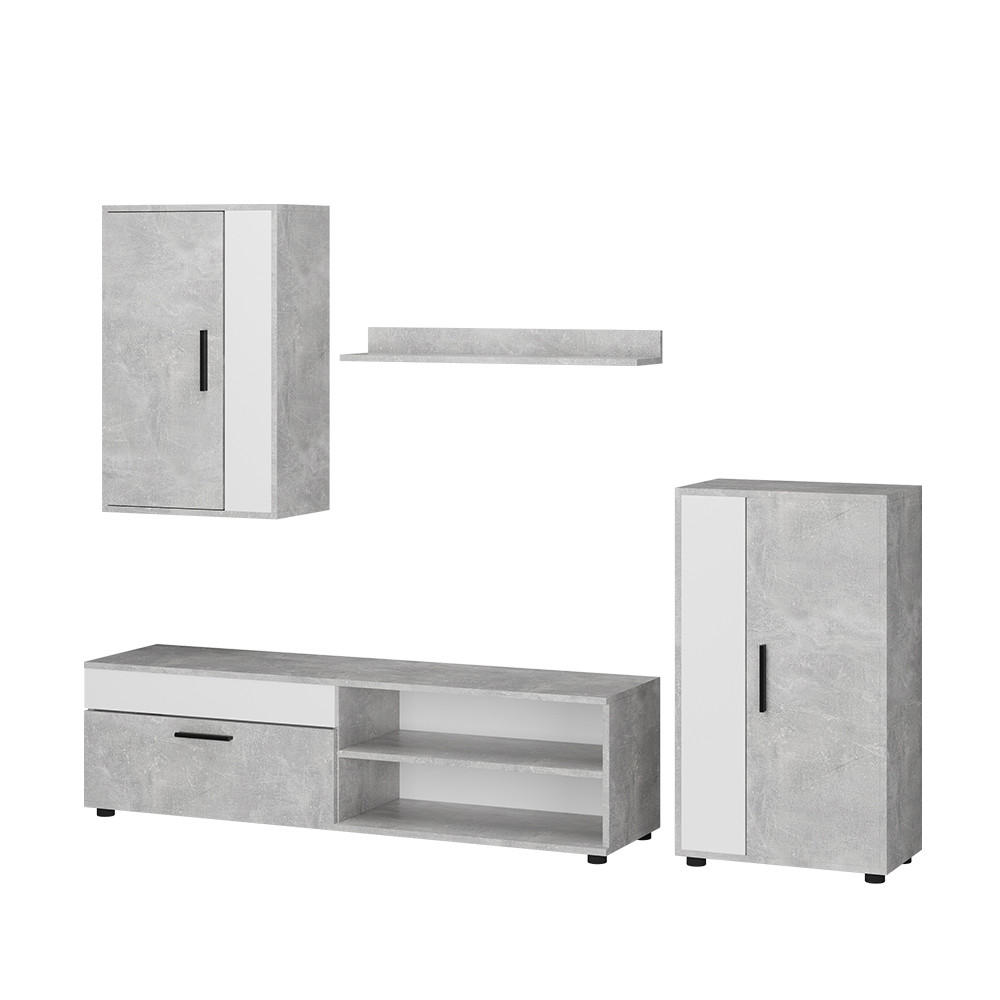 WOHNWAND Berno Beton/Weiß set, 4 Teile - Weiß/Grau, Holzwerkstoff (78/8/17.1cm) - Vicco