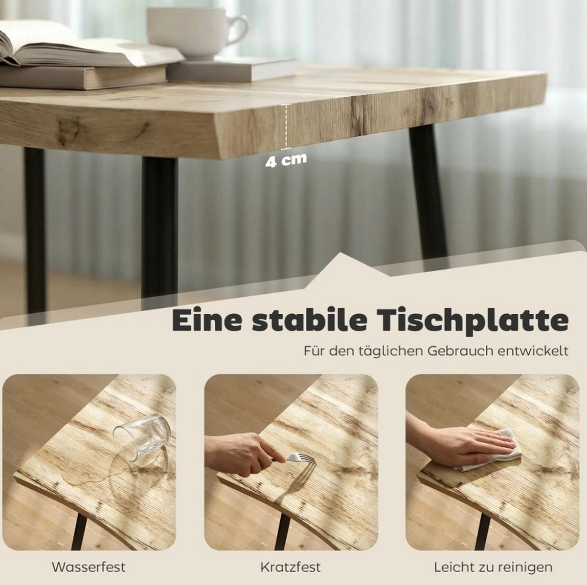 BLAGOVAONSKI stol 110/70/75 cm boje hrasta od drva s čeličnim nogama za 4 osobe - boje hrasta, drvo (110/70/75cm) - OKWISH
