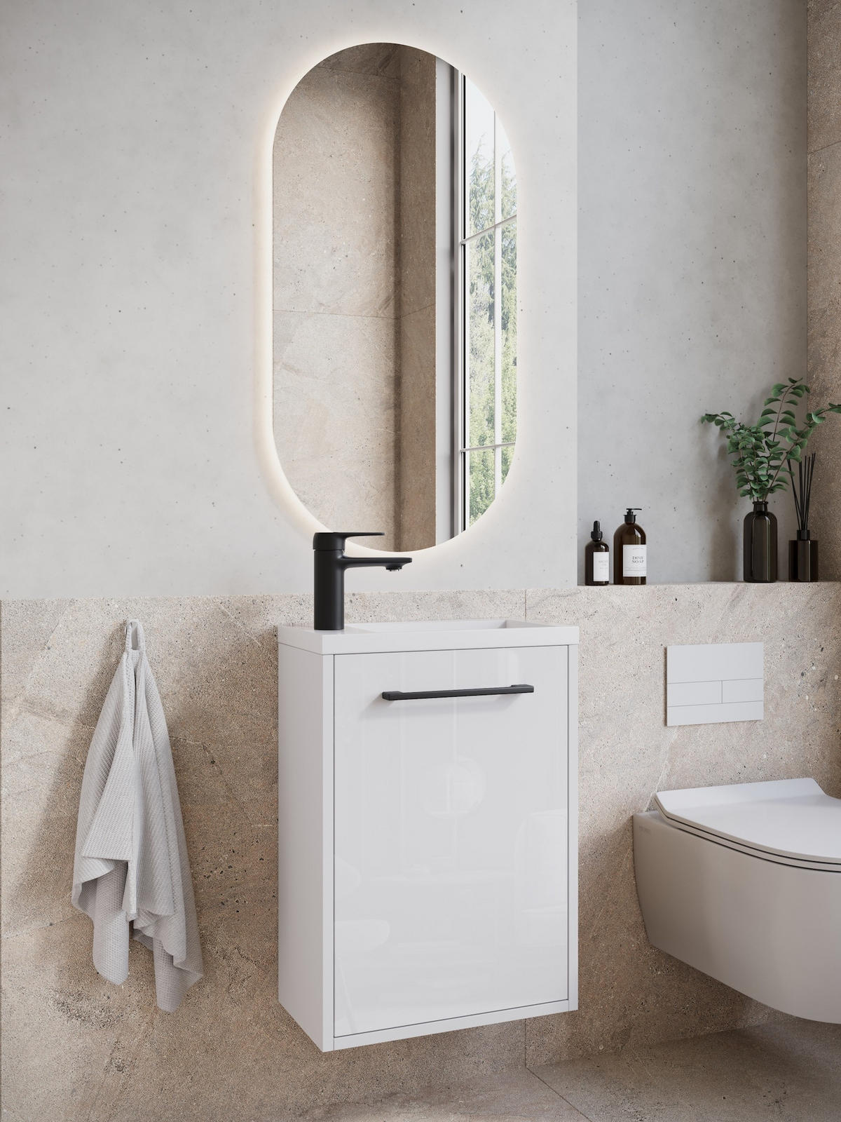 GÄSTE-WC-MÖBELSET Florence 2 Teile Weiß Hochglanz - 40 x 22 x 50 cm - Weiß, Holz (40/50/22cm) - Badplaats