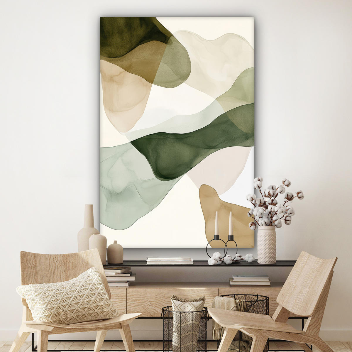 LEINWANDBILD Japandi - Abstrakt - Grün Deko Groß 90x140 cm - Salbeigrün, Textil (90/140cm) - MuchoWow