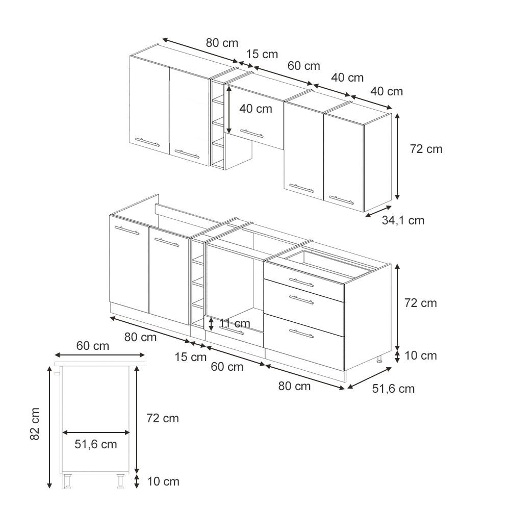 Thumbnail - Vicco Küchenzeile, Eiche, Honigeiche, Holzwerkstoff, Rechteckig, 235x81.6x60 cm, Küchen, Küchenzeilen & Küchenblöcke, Kü...