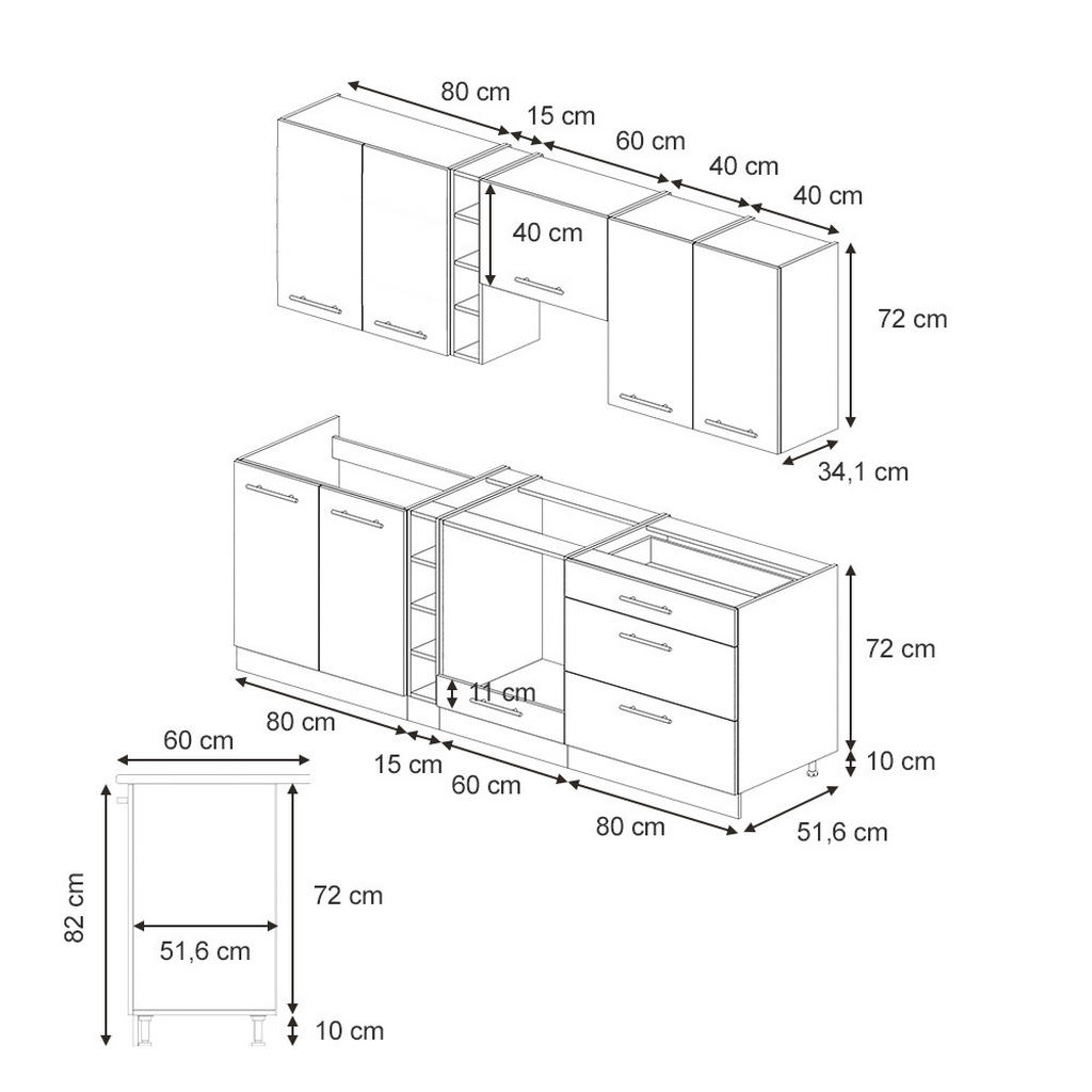 Thumbnail - Vicco Küchenzeile, Eiche, Weiß, Holzwerkstoff, Rechteckig, 235x81.6x60 cm, Küchen, Küchenzeilen & Küchenblöcke, Küchenze...