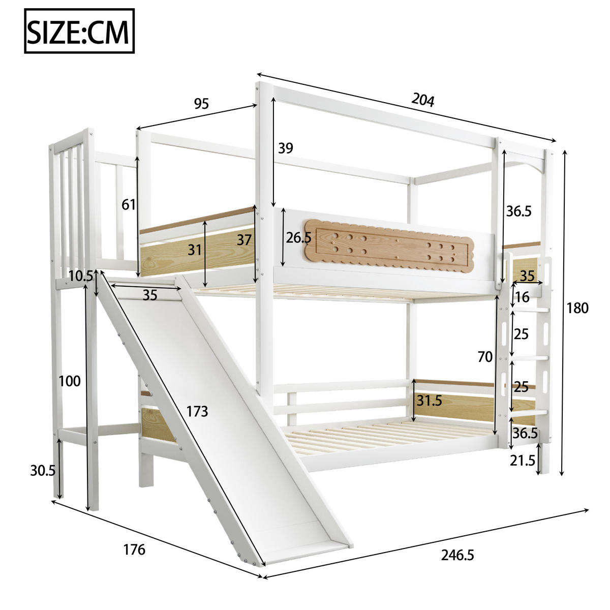 ETAGENBETT Modell Hausform Holzfarbe - Naturfarben, Holz (90/200cm) - ComfortXL