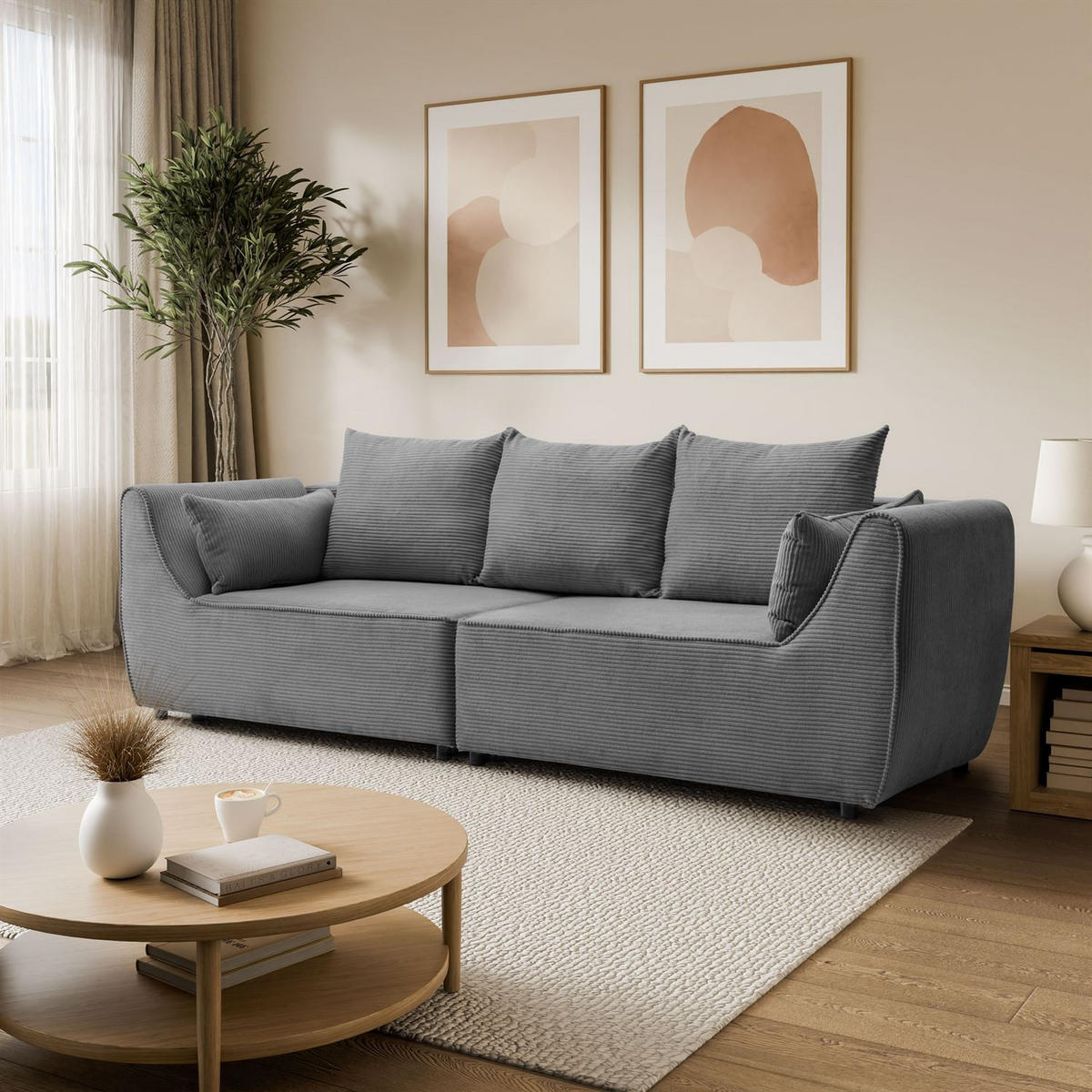 SOFA ASPEN Zweisitzer mit Schlaffunktion, Anafi 03 - Dunkelgrau, Textil (267/94/95cm) - Lookway