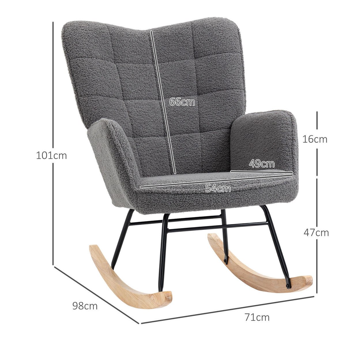 SCHAUKELSTUHL 71/98/101 cm Dunkelgrau Wollstoff - Dunkelgrau, Textil (98/101/71cm) - Oxeza