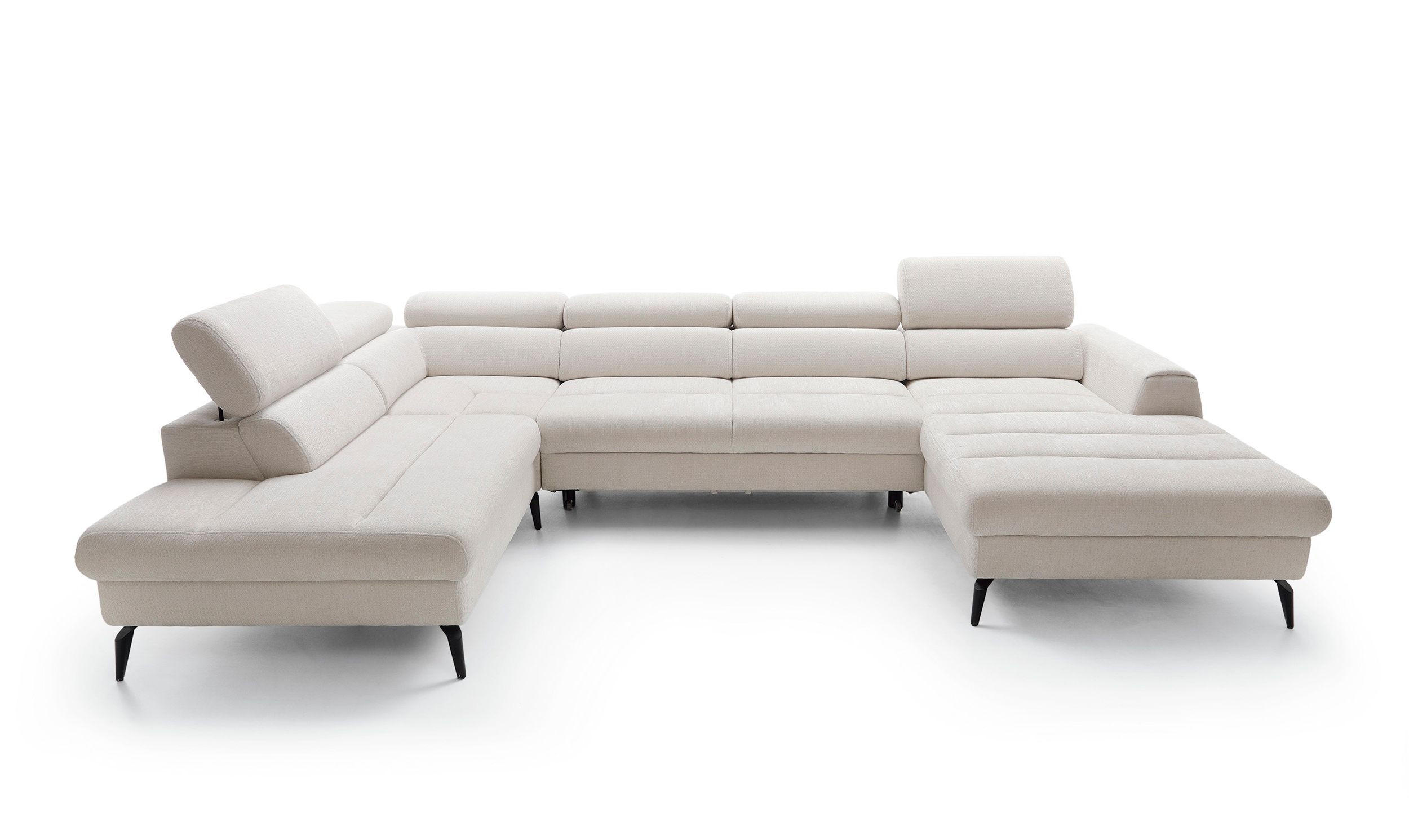 WOHNLANDSCHAFT NOTE Creme Chenille mit Schlaffunktion - Creme, Holz (345/93/257cm) - MASSENO