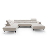 WOHNLANDSCHAFT NOTE Creme Chenille mit Schlaffunktion - Creme, Holz (345/93/257cm) - MASSENO