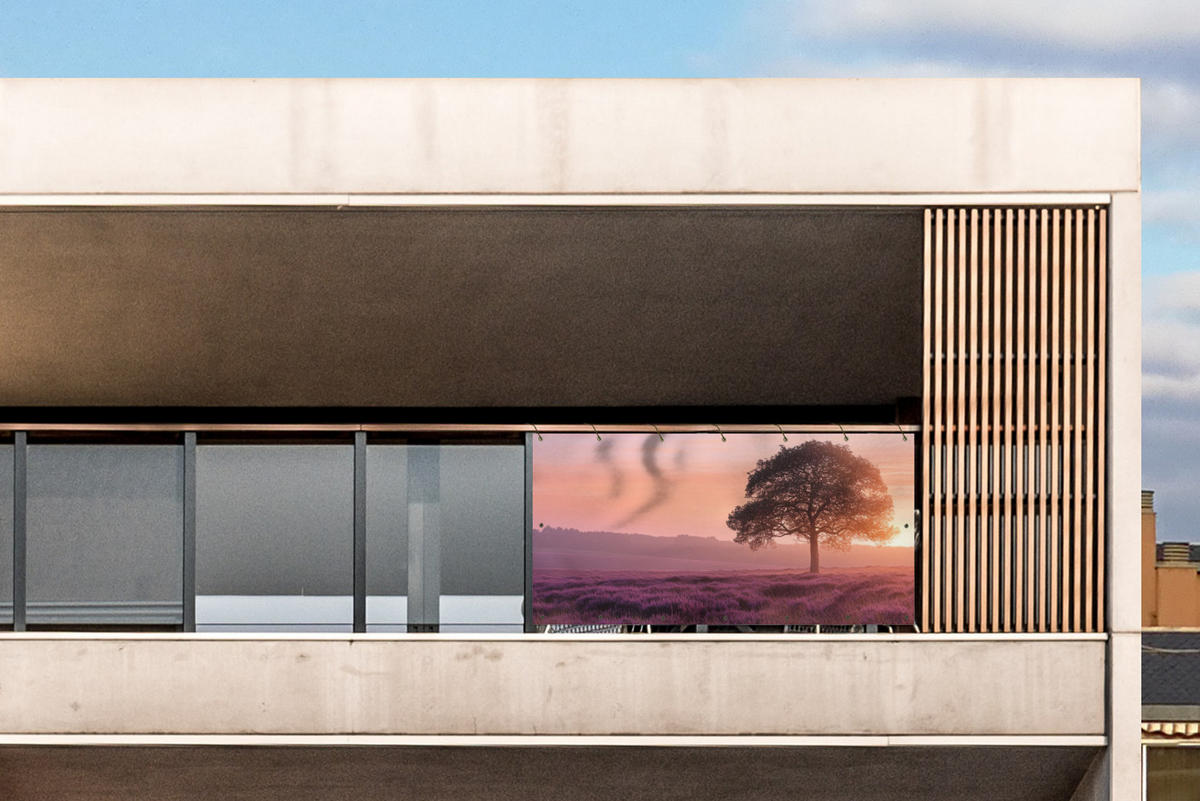 BALKON-SICHTSCHUTZ Baum - Heidekraut - Sonnenaufgang - Flieder, Kunststoff (200/110cm) - MuchoWow