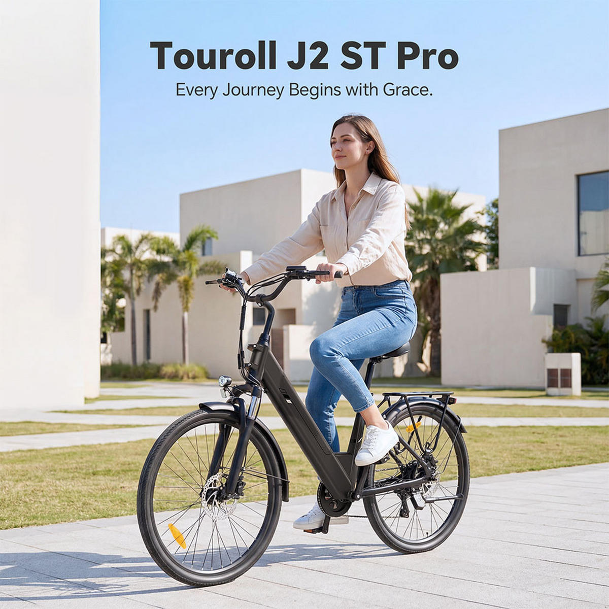 E-BIKE Touroll J2 ST Pro – 100km Reichweite, hydraulische Bremsen, Step-Thru Rahmen - Graphitfarben, Metall (120cm)