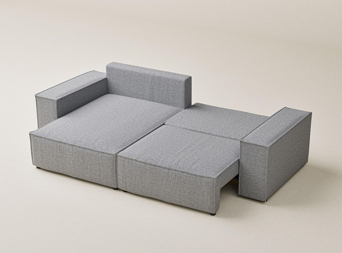 ECKSOFA MIT SCHLAFFUNKTION Zaya Hellgrau Webstoff - Hellgrau/Schwarz, Holz/Holzwerkstoff (255/148cm) - Maison de Reve