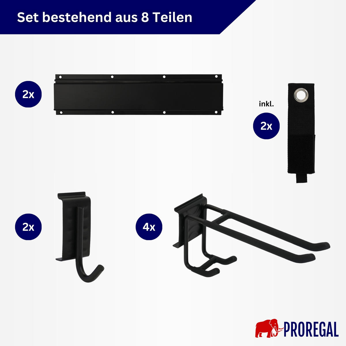 GARAGEN-WANDREGAL FORGE 8-teiliges Set Schwarz Haken Hochbelastbares Werkzeughaken für Garten, Garage - Schwarz, Metall (26/40.5/10cm) - PROREGAL