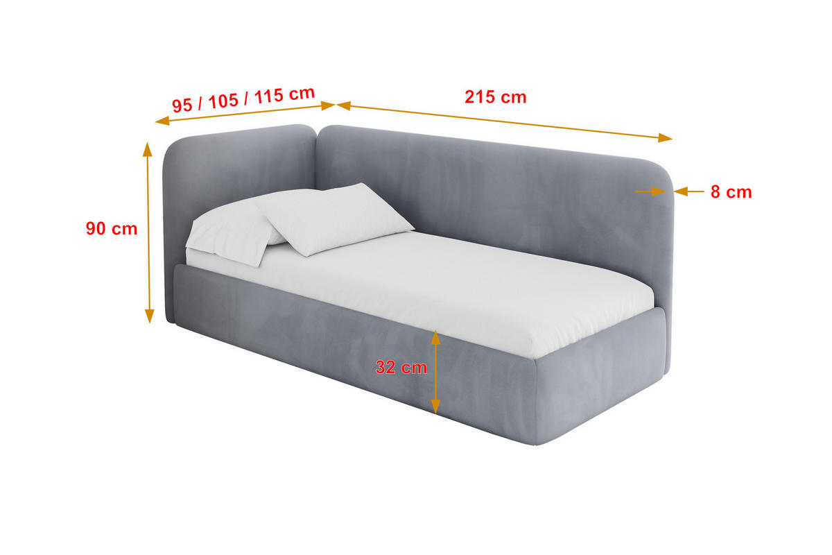 EINZELLBETT Jugendbett mit Bettkasten und Matratze H3/H4, Rechts - ELSY 80x200 Grau - Blaugrau, Holzwerkstoff/Textil (80/200cm) - ALTDECOR