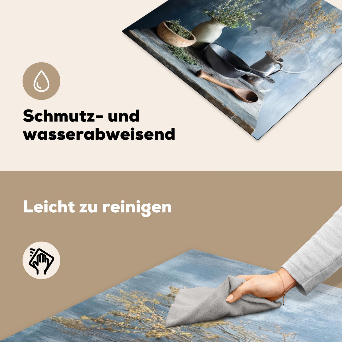 HERDABDECKPLATTE Stilleben - Kräuter - Rustikal Herdabdeckung Induktionsfeld 60x52 cm - Blaugrau, Kunststoff (60/52/0.2cm) - MuchoWow