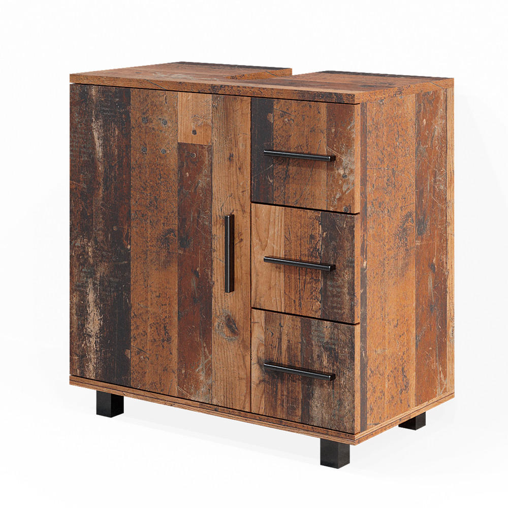 WASCHBECKENUNTERSCHRANK Ilias Eiche rustikal 60 x 60 cm mit Tür und 3 Schubladen - Wildeiche, Holzwerkstoff (60/60.8/33cm) - Vicco