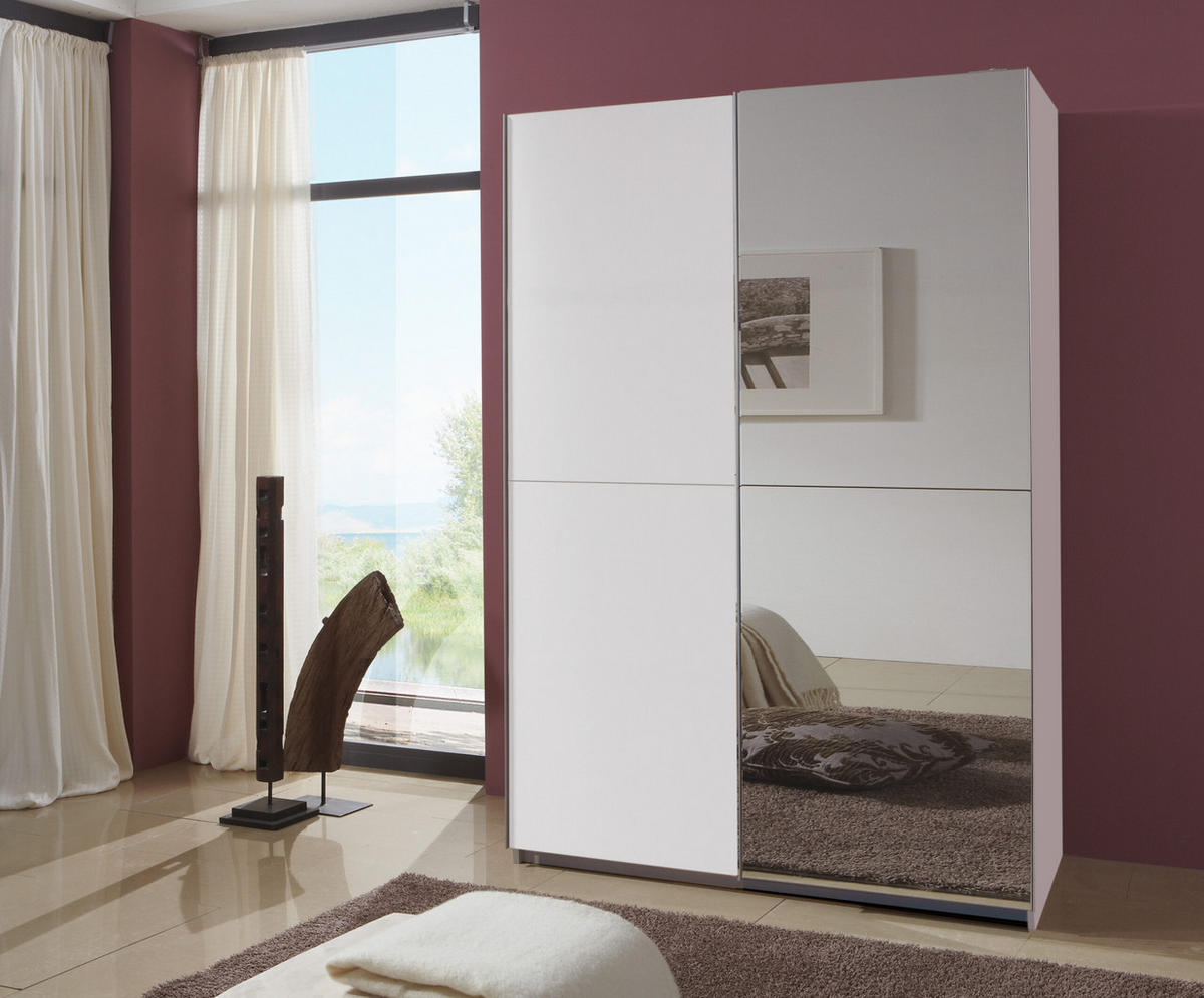 SCHWEBETÜRENSCHRANK Queen in Weiß 135 x 198 x 65 cm (BxHxT) – Kleiderschrank mit einer Spiegeltür - Weiß, Holzwerkstoff (80/200/120cm)