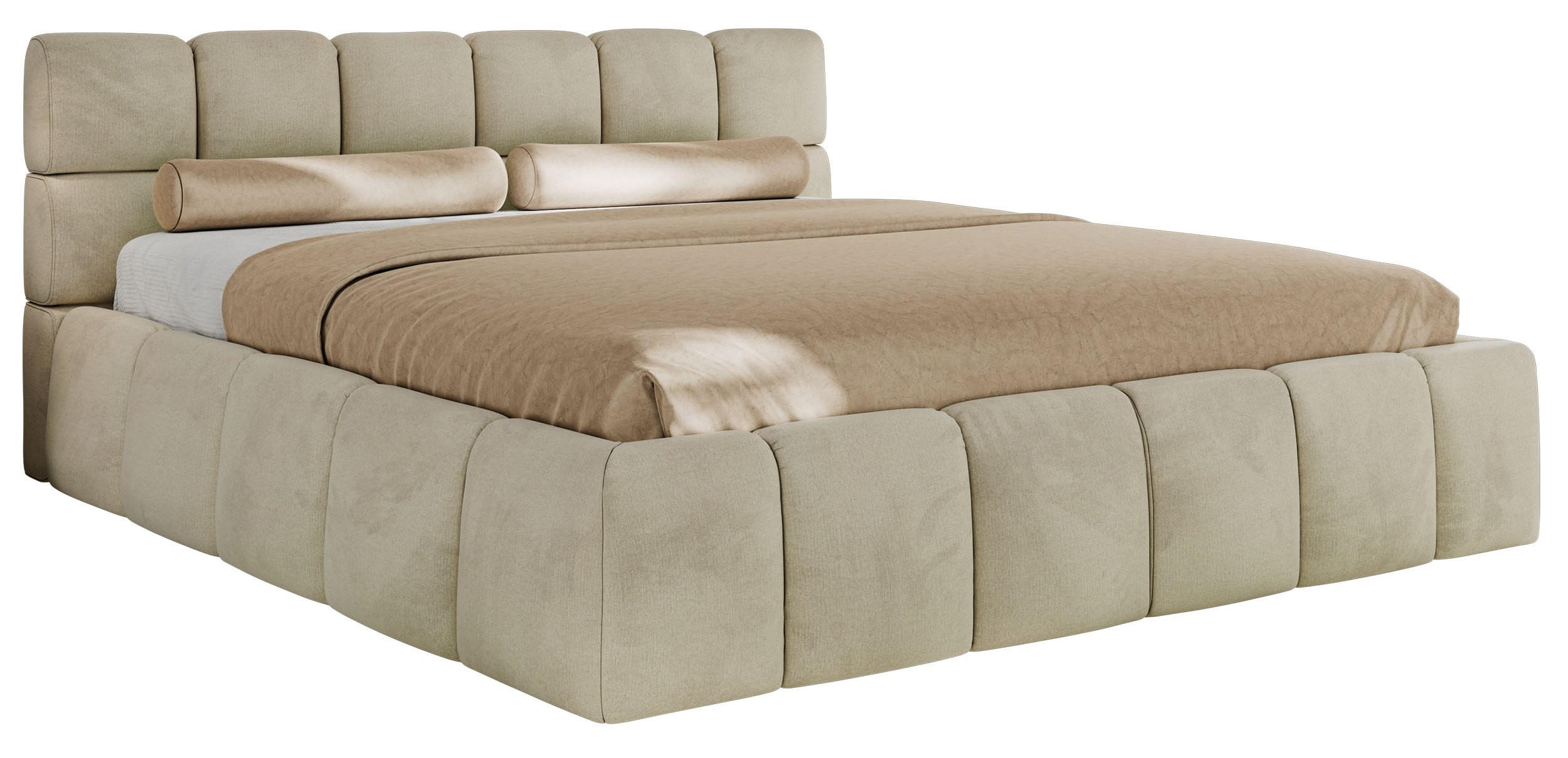 POLSTERBETT NIRA CLASSIC 140/200 - Beige Velvet - Pocket-Matratze - Beige, Textil (140/200cm) - MKS