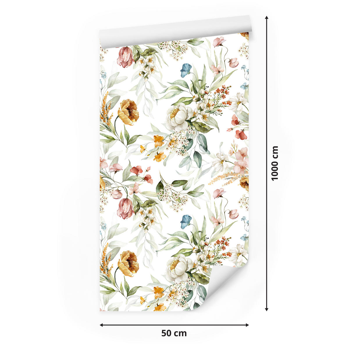 VLIESTAPETE Aquarell-Wiesenblumen – Bunt, Weiß – 50x1000 cm - Multicolor/Weiß, Papier (50/1000cm) - Muralo