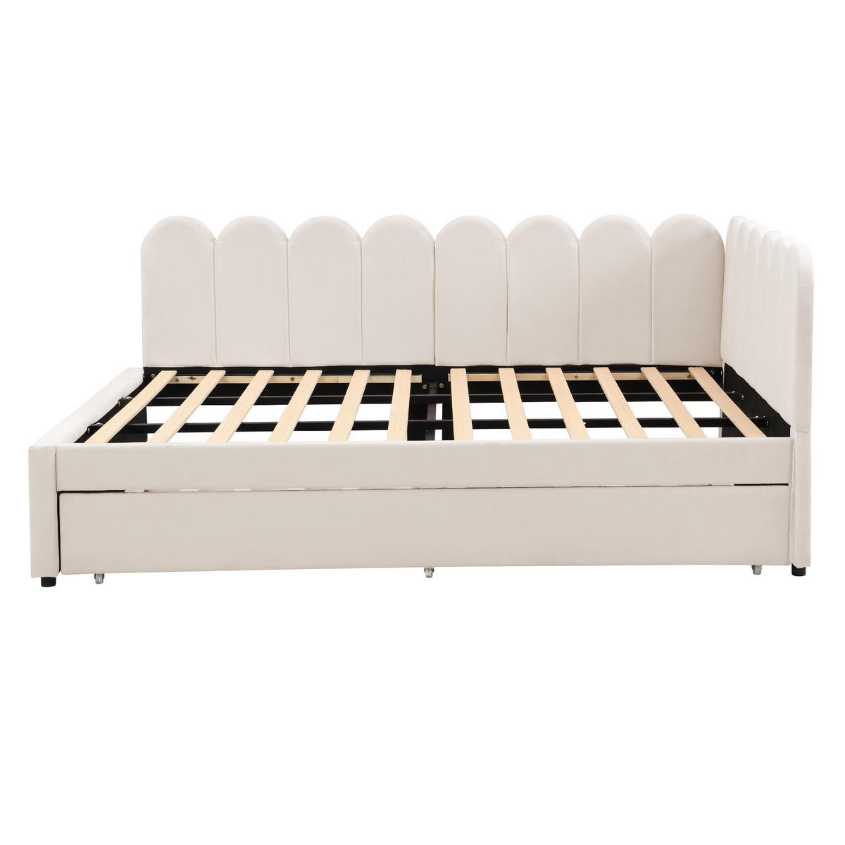 AUSZIEHBETT 140/230/200 cm DE-02037, in Beige, mit L-Form - Beige, Metall (140/200cm) - ComfortXL