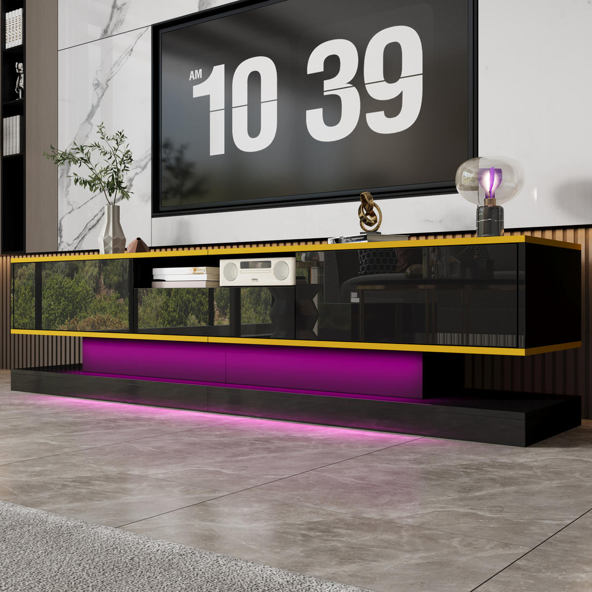 TV-LOWBOARD 180/38/45 cm Schwarz/Gold aus Holzwerkstoff mit LED - Schwarz, Holzwerkstoff (180/45/38cm) - OKWISH