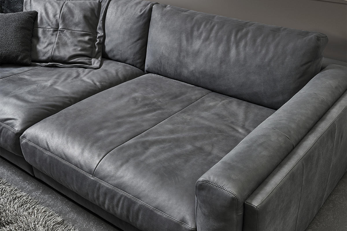 BIG SOFA RAINA Anthrazit Leder - Anthrazit/Schwarz, Leder/Kunststoff (254/85/150cm) - KAWOLA