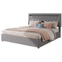 POLSTERBETT 180/200 cm Grau aus Leinen mit LED-Beleuchtung - Grau, Textil (180/200cm) - OKMYHOME