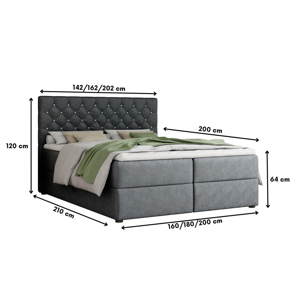 Thumbnail - Deine Möbel 24 Boxbett, Hellgrau, Textil, Holz, Holzwerkstoff, H4, 200x200 cm, Schlafzimmer, Betten, Boxspringbetten