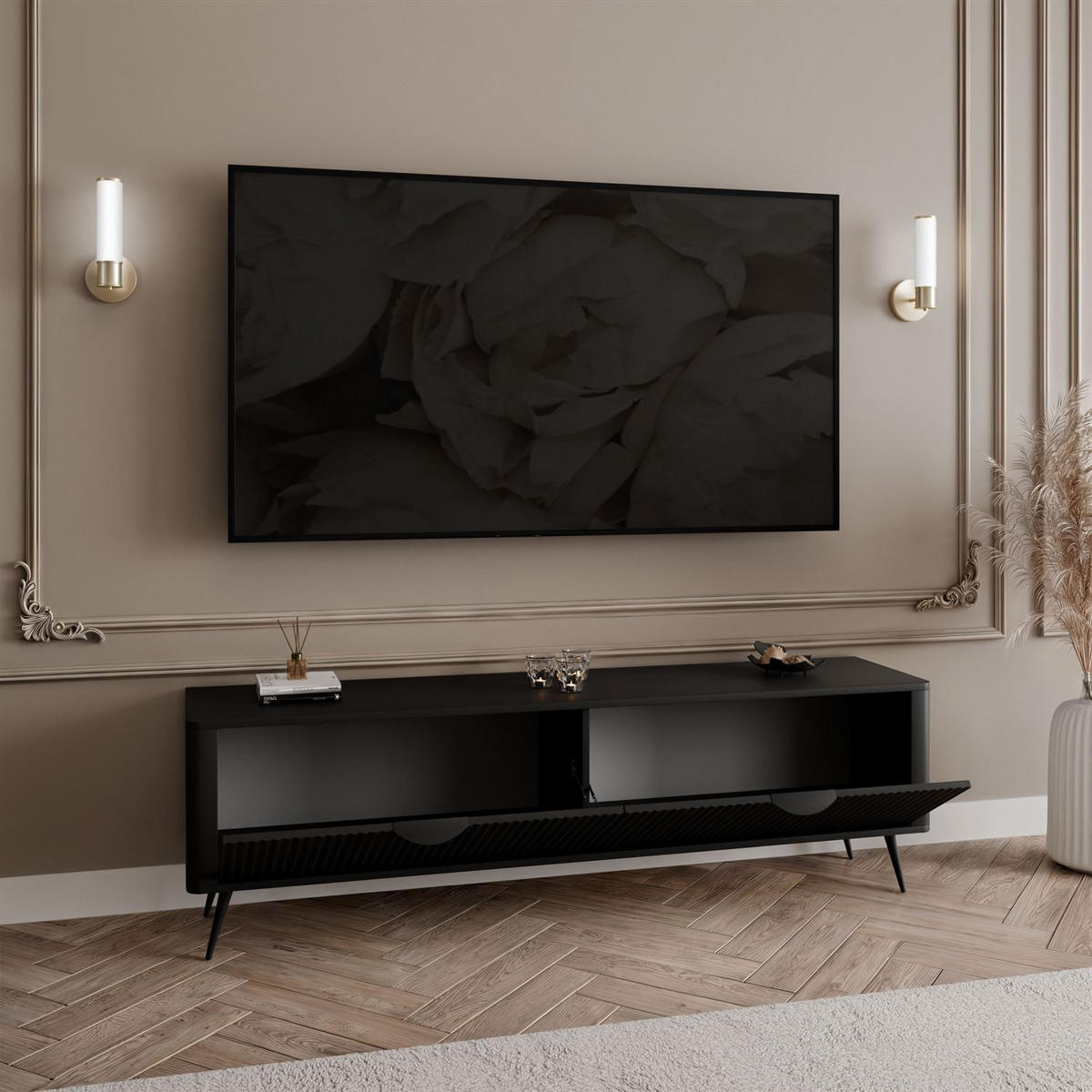 TV-UNIT SCARLETT 2D 163 CM SCHWARZ - Schwarz, Holzwerkstoff (163/51/38cm) - Lookway