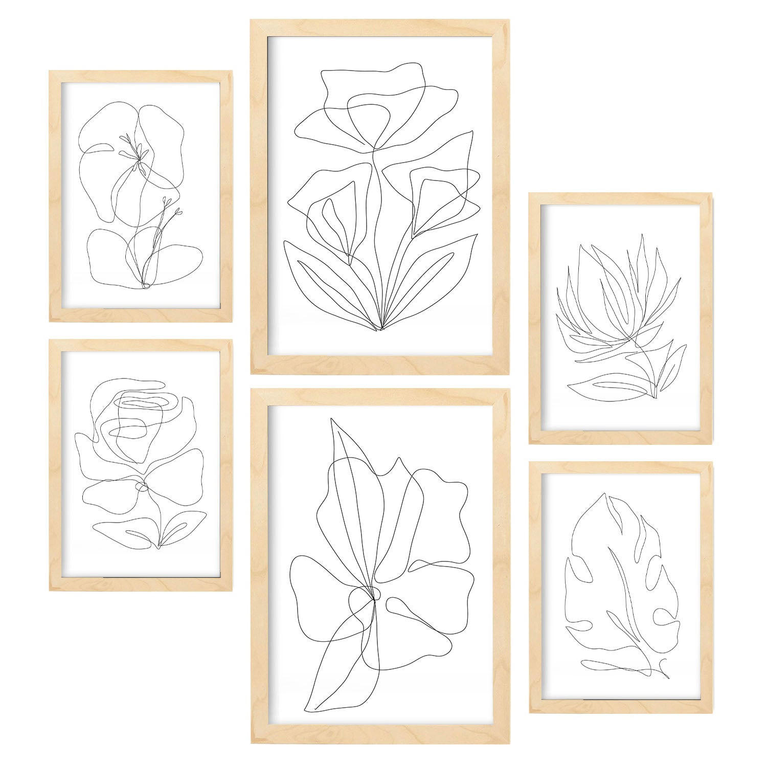 POSTER Set Mit 6 Blütenrahmen 2 In Blume Zusammenfassung Ästhetische Dekorative Gemälde Für Ihr Wohnzimmer Zuhause A3 & A4 Rahmen Aus Hellem Holz - Beige, Papier (29/3cm) - Nacnic