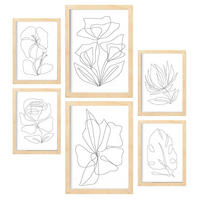 POSTER Set Mit 6 Blütenrahmen 2 In Blume Zusammenfassung Ästhetische Dekorative Gemälde Für Ihr Wohnzimmer Zuhause A3 & A4 Rahmen Aus Hellem Holz - Beige, Papier (29/3cm) - Nacnic