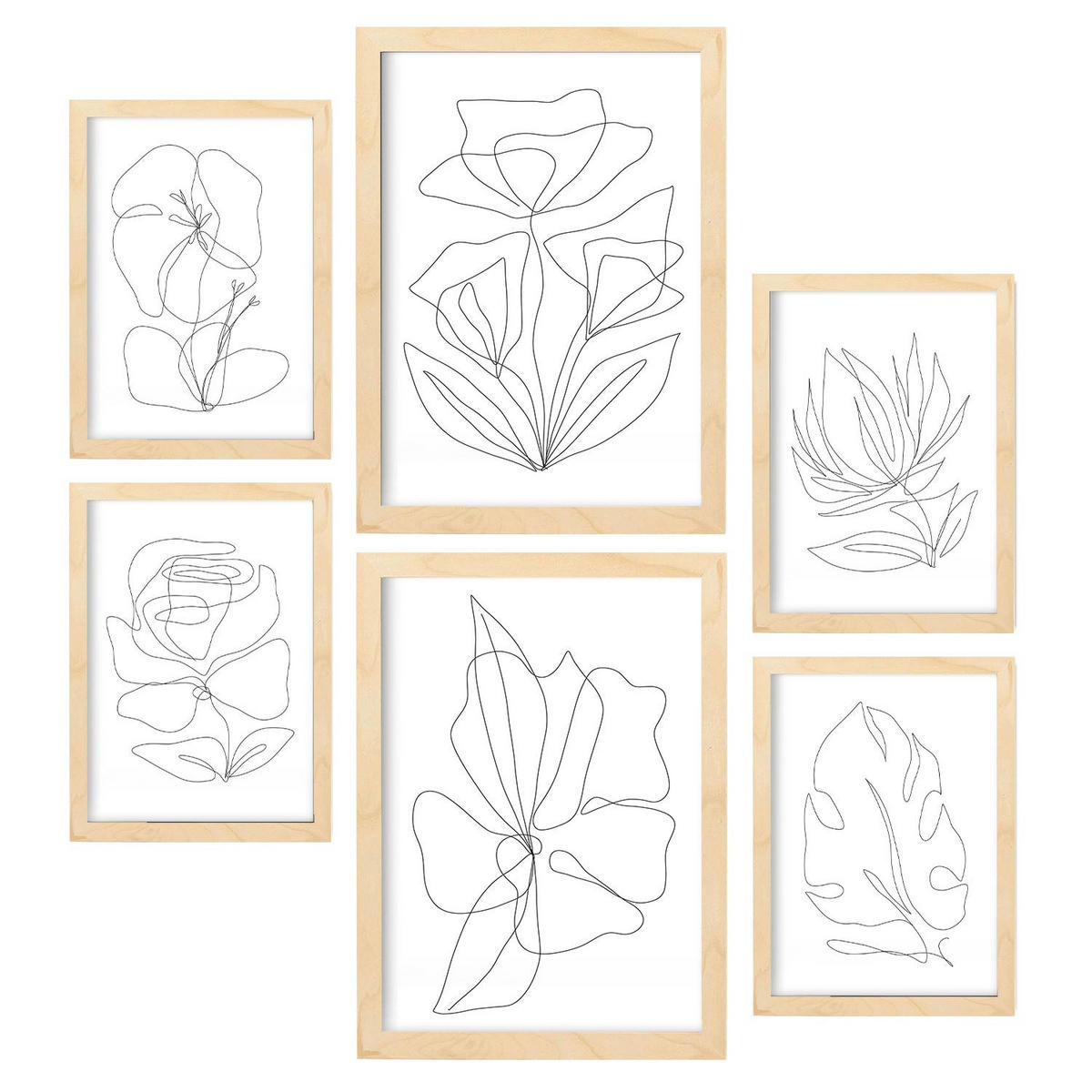 POSTER Set Mit 6 Blütenrahmen 2 In Blume Zusammenfassung Ästhetische Dekorative Gemälde Für Ihr Wohnzimmer Zuhause A3 & A4 Rahmen Aus Hellem Holz - Beige, Papier (29/3cm) - Nacnic