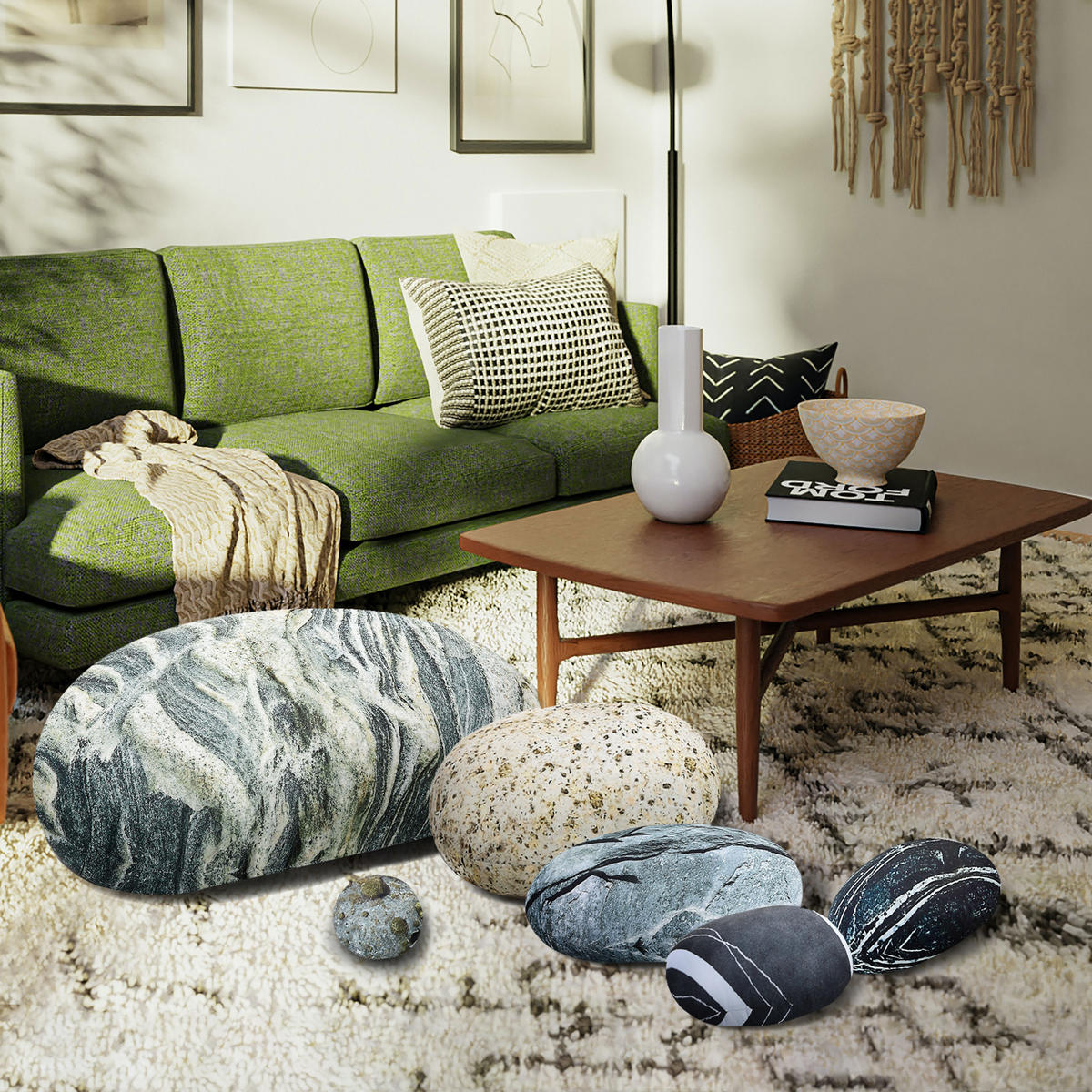 GEMISCHTE Steine Kissen 7er-set - Multicolor, Textil (76/40cm) - Vercart