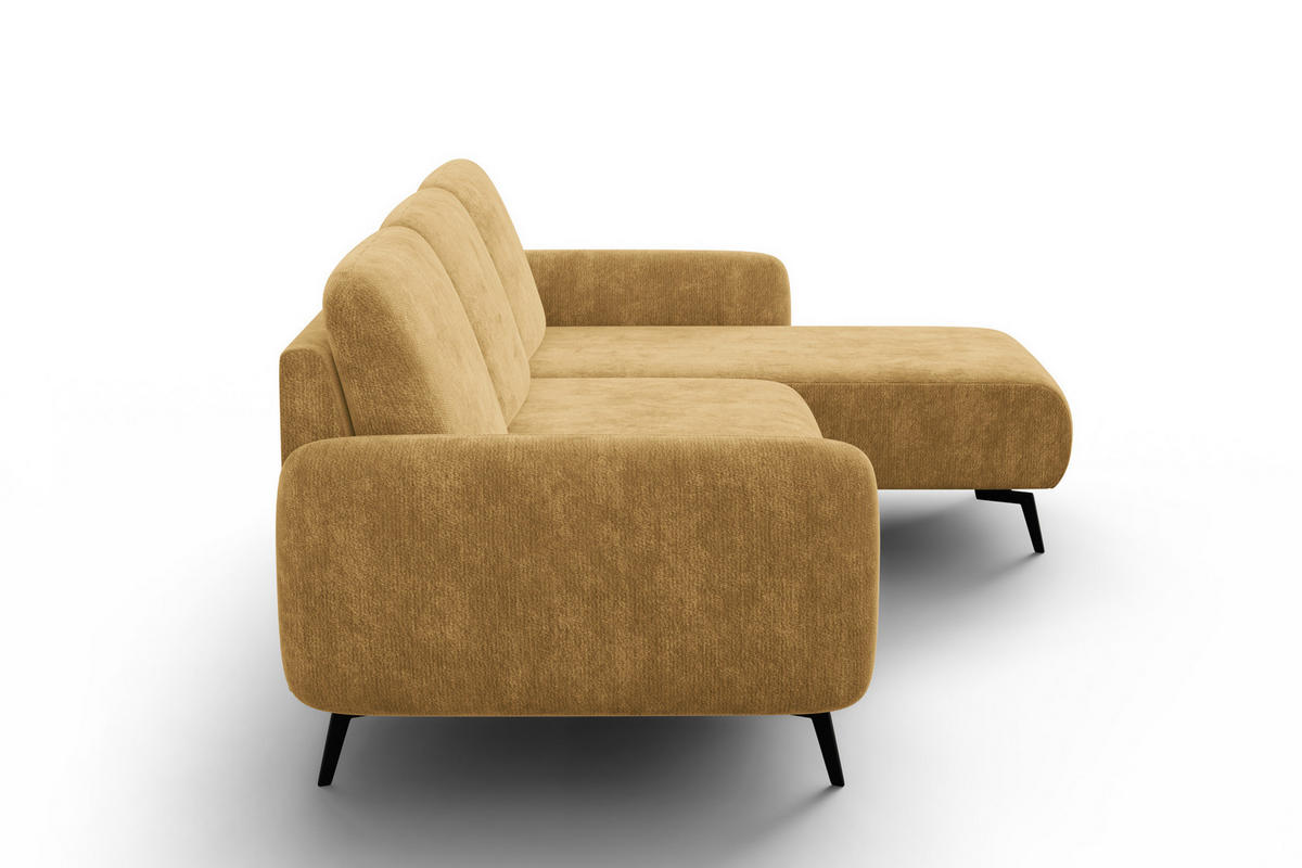 ECKSOFA FEBE 4-Sitzer RECHTS, safranfarbener Chenille-Stoff - Gelb/Schwarz, Holz/Textil (264/157cm) - Wozimo