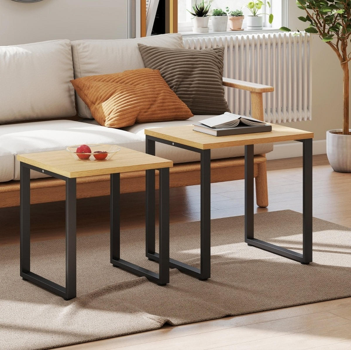 COUCHTISCH-SET 60/50/60 cm stapelbar mit Metallgestell und Holzoptik, Natur - Naturfarben, Holzwerkstoff (60/50/60cm) - Redom