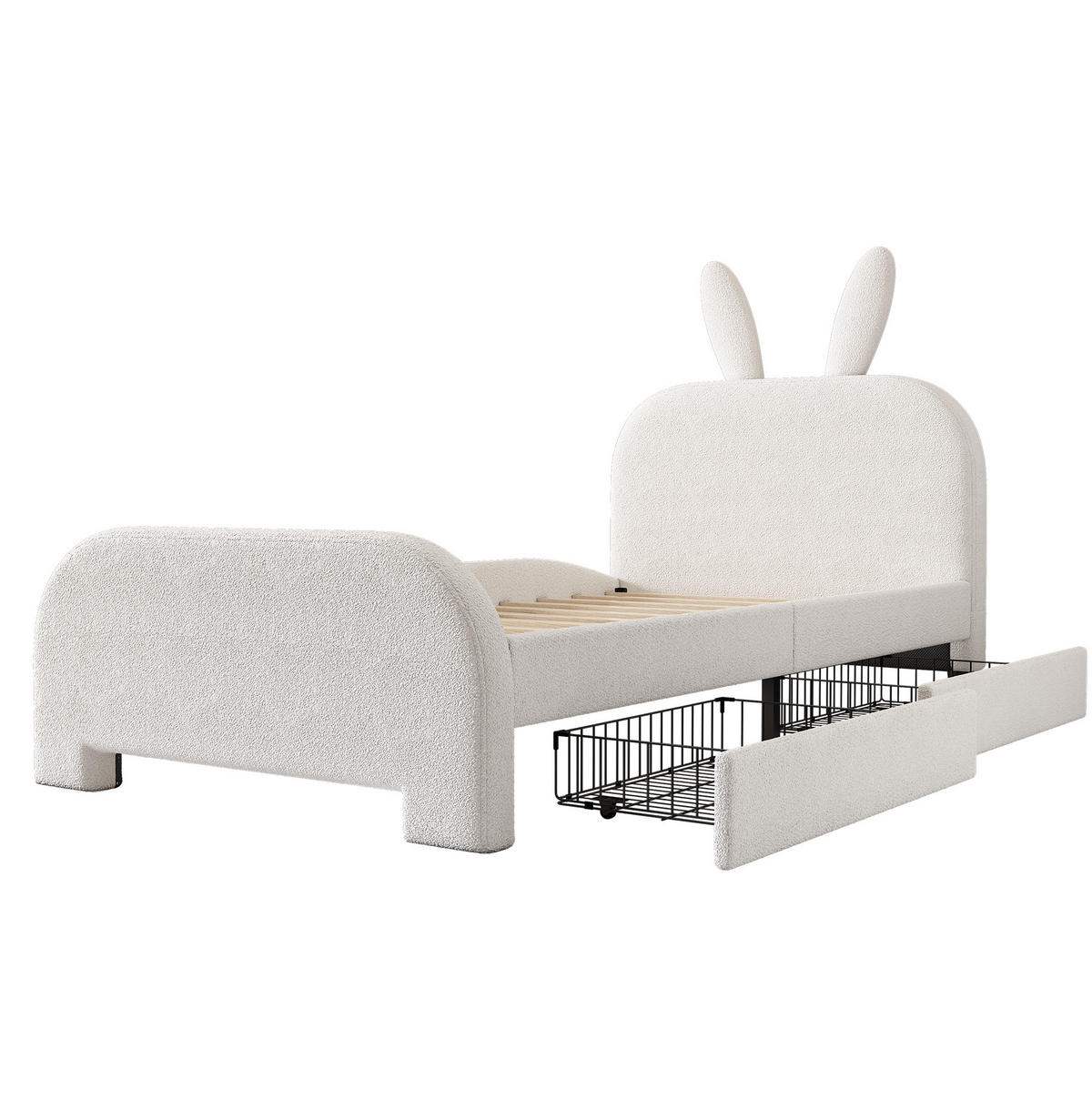 BETT 90/200 cm Weiß aus Plüsch und MDF mit 2 Schubladen - Weiß, Textil (90/200cm) - OKMYHOME