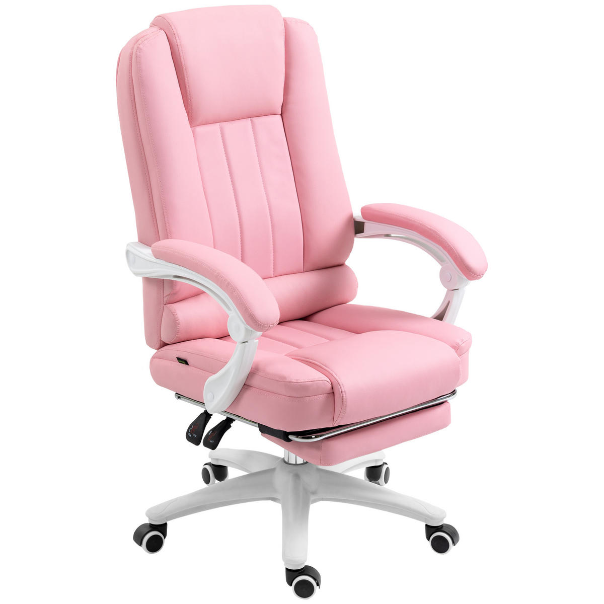 BÜROSTUHL DE-05127 Mit Fußstütze, verstellbarer Lehne & 5 Rollen Rosa/Weiß - Rosa, Metall (68/116/65cm) - ComfortXL