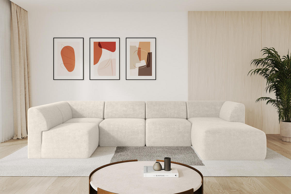WOHNLANDSCHAFT Ottomane Rechts MOVO-L 345x180x78 cm Hellbeige Tissu - Sandfarben, Holzwerkstoff/Kunststoff (180/78/345cm) - ALTDECOR