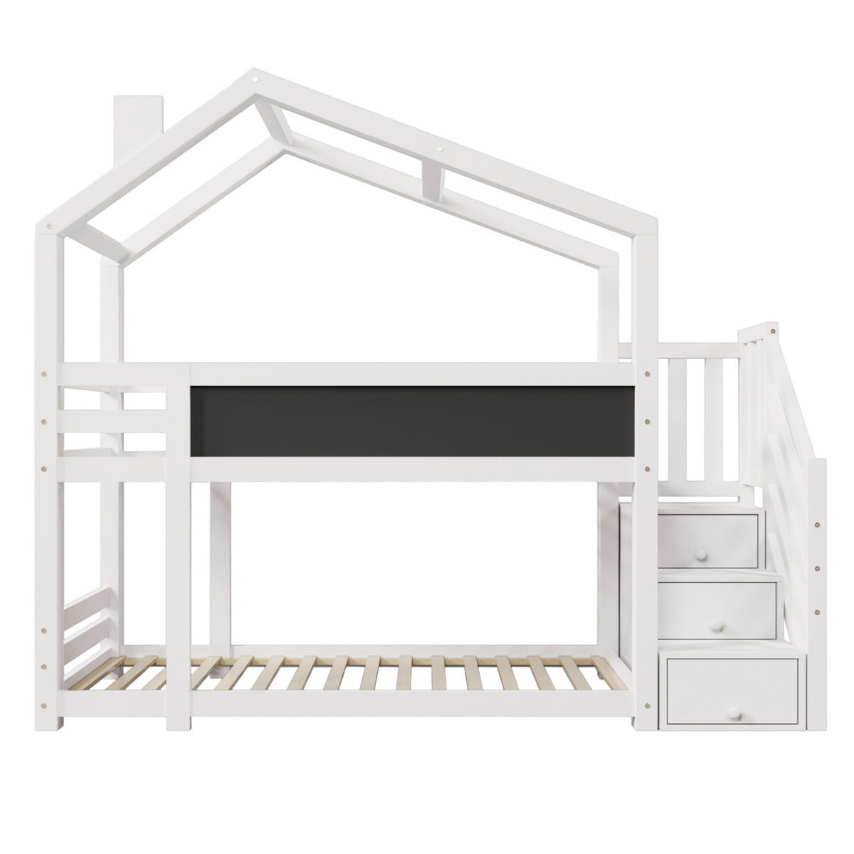 HAUSBETT 90/200 cm in Weiß mit Tafel und Stauraum - Weiß, Holzwerkstoff (90/200cm) - Flora Grace