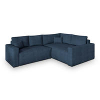 ECKSOFA ERONIS R-S Blau Kordstoff mit Schlaffunktion - Blau, Holz (265/194cm) - MASSENO