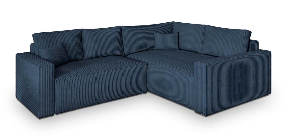 ECKSOFA ERONIS R-S Blau Kordstoff mit Schlaffunktion - Blau, Holz (265/194cm) - MASSENO