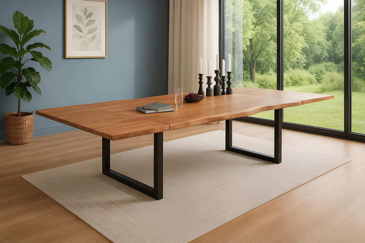 ESSTISCH ADINA - Beige/Schwarz, Holz/Metall (100/200/76cm) - SAM