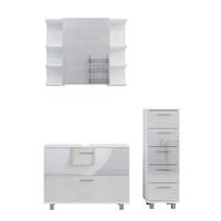 BADMÖBEL-SET Ilias Weiß Hochglanz 3 Teile, mit Unterschrank 80 cm - Weiß Hochglanz, Holzwerkstoff (80/60/33cm) - Vicco
