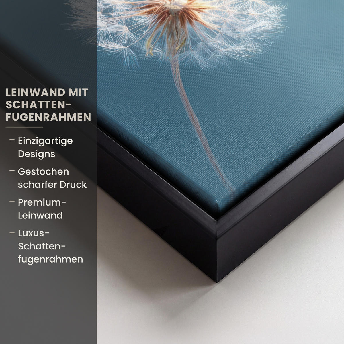 LEINWAND Bilder mit Rahmen - Löwenzahn - Wind - Blau - 20x20 - Blaugrau, Textil (20/20cm) - MuchoWow