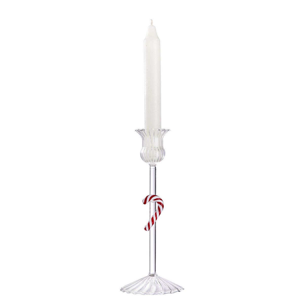 KERZENHALTER Merry & Bright für Stabkerzen mit Candy Cane - Transparent, Glas (8/20/8cm) - Butlers