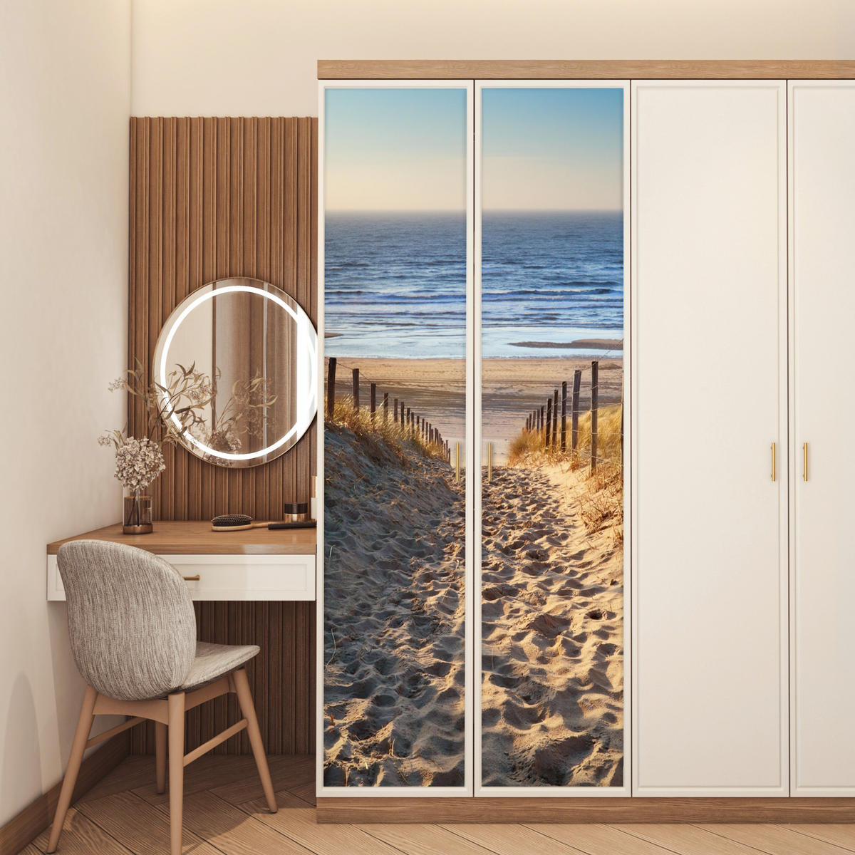 TÜRAUFKLEBER Strand - Meer - Niederlande - Dünen - Sonne 80x215 cm - Türtapete - Blau, Kunststoff (80/0.1cm) - MuchoWow