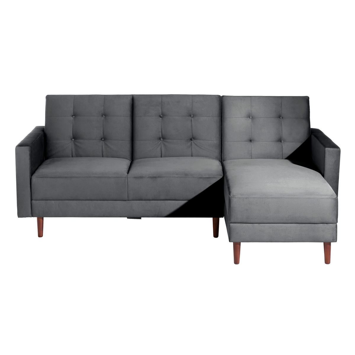 FUNKTIONSSOFA mit Hocker Katunia Samtvelours graphit - Graphitfarben, Kunststoff (222/92/144cm) - 58aufmkessel