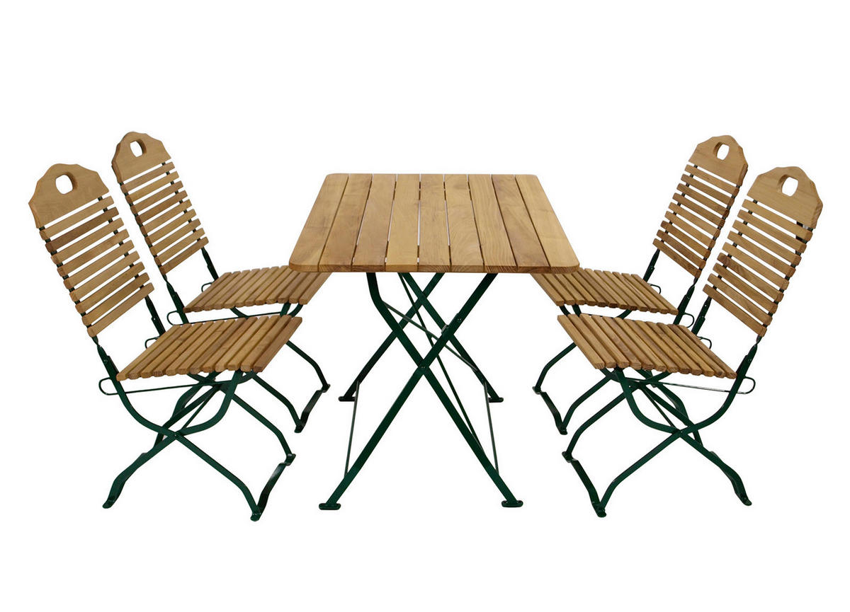 GARTEN-GARNITUR Bad Belzig 5-teilig aus Robinienholz, Stahlgestell Grün - Braun, Holz - TPFGarden