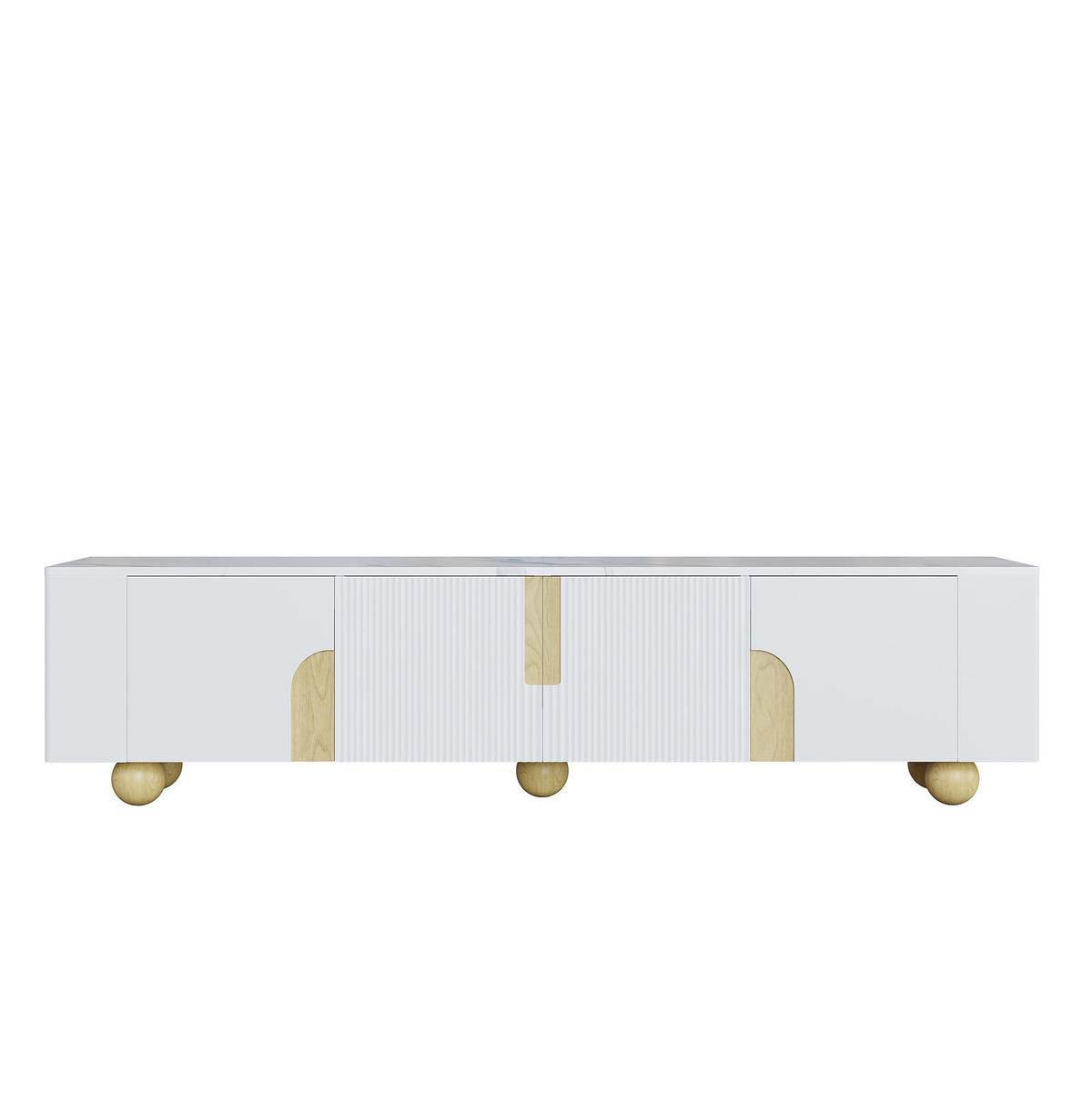 TV ormarić 180/40/44 cm bijeli i boja drva od MDF-a i iverice s 4 vrata i mramornim efektom - bijela, drvni materijal (180/44/40cm) - OKWISH