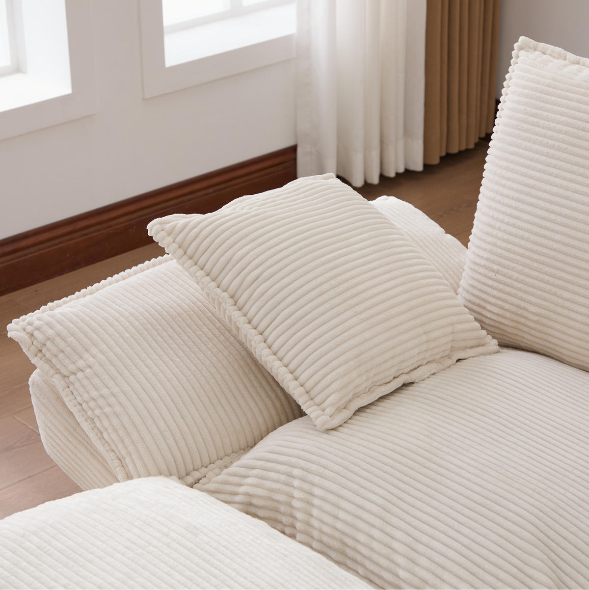 2-SITZER Sofa aus Corduroy 190x132x84 cm in Beige mit Hocker & USB-C - Beige, Textil (132/84/190cm) - Modfu