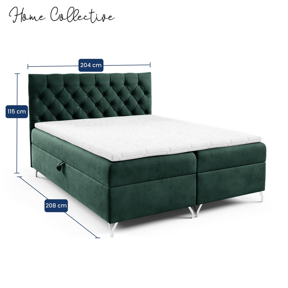 BOXBETT mit Stauraum und Topper Grün 200x200 cm - Grün, Textil (200/200cm) - Home Collective