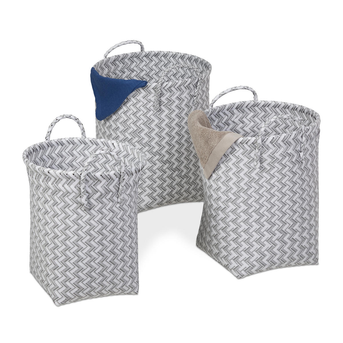 3XWÄSCHEKORB - Multicolor, Kunststoff/Metall (35/36.5/46.5cm) - Relaxdays